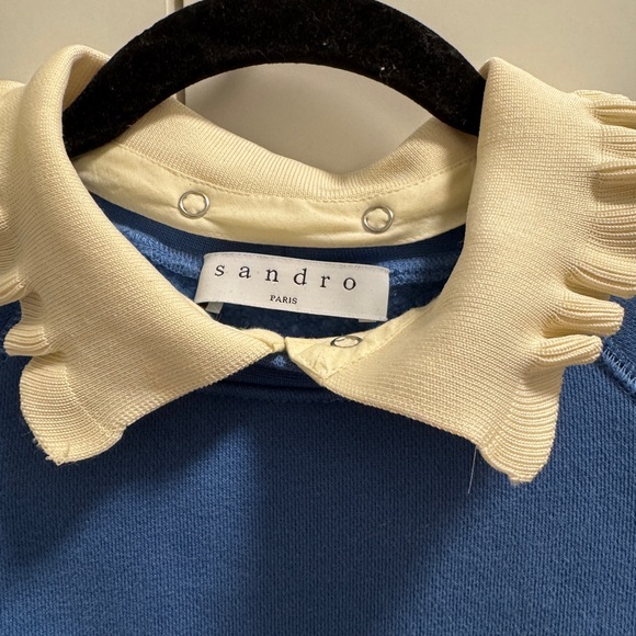 Sandro Blue Top with Ruffled Cream Collar - Picture 2 of 3